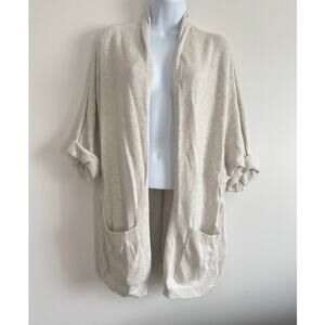 Brochu Walker XS Cotton Cashmere Open Front Cardigan Sweater Roll Tab Sleeve‎